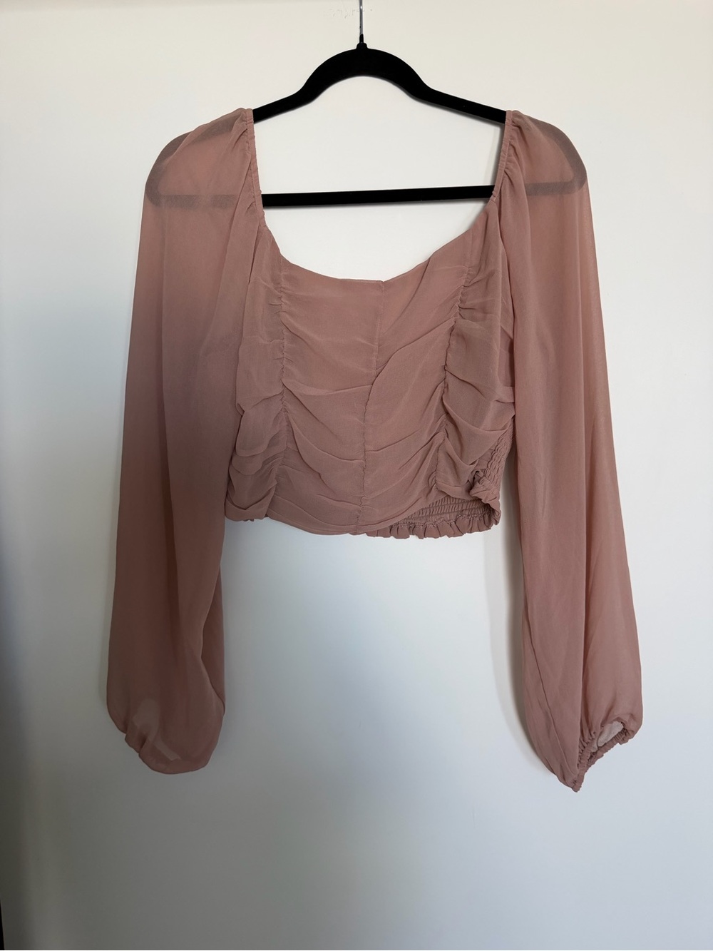 Altar'd State Dusty Rose Ruched Long-Sleeve Crop Top